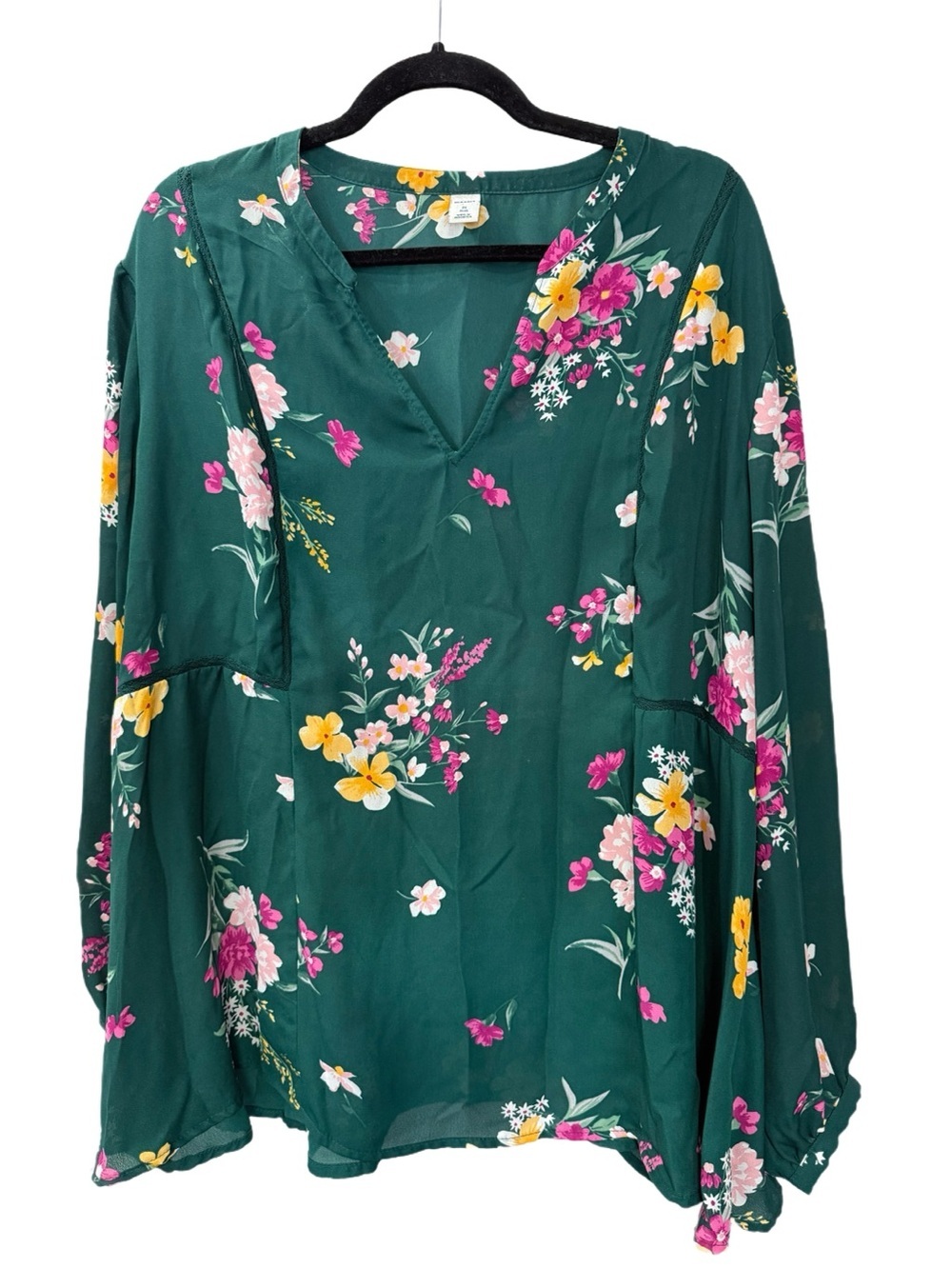 EUC Old Navy Long Sleeve Georgette Swing Blouse, Size 2X (20/22), Green Floral - Picture 2 of 5